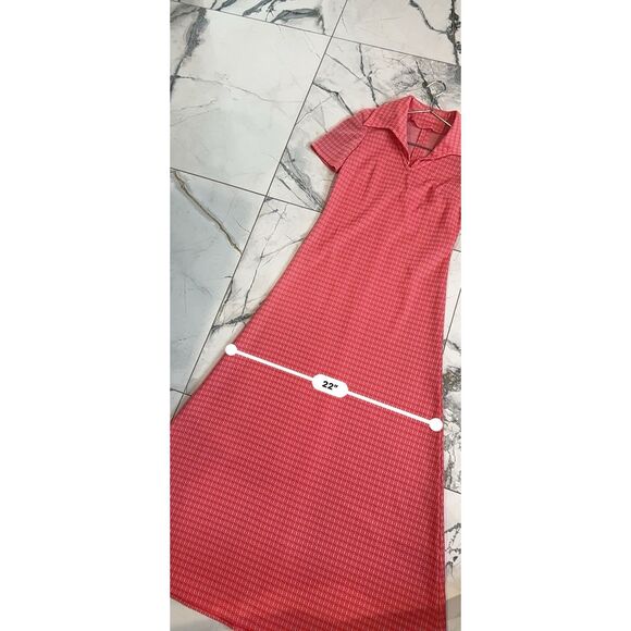 Vtg 60s/70s Handmade Pink Geometric Knit Maxi Dress, Collar, Short Sleeve S/M - Picture 16 of 16